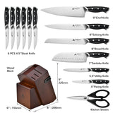 Knife Set with Block, Kitchen Knife Set 15-Piece with Sharpener - High Carbon Stainless Steel Dishwasher Safe Knives with Ergonomic Handles for Chef & Home