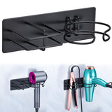 XILIMEN Hair Dryer and Straightener Holder Wall Mounted, Self Adhesive Blow Dryer and Flat Iron Storage Hair Tool Organizer for Bathroom Vanity (Black)