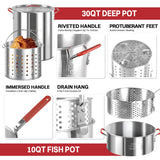 30QT & 10QT Outdoor Fryer | Turkey Fryer | Seafood Boil Pot | Cover & Skimmer Included | 50,000BTU Propane Burner | Aluminum Deep Fryer Pot with Basket | Crab, Seafood & Crawfish Boiler