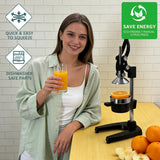 XYJBHB Commercial Heavy Duty Manual Citrus Juicer Press - Professional Cast Iron Hand Orange Squeezer with 304 Stainless Steel Strainer & Cup - Fruit Extractor for Pomegranate, Lemon, Lime - Black