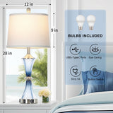 Rinweey Blue Glass Table Lamp Set of 2 with USB C+A Ports & AC Outlet, Bedside Lamp, Modern Bedroom Lamps, Coastal Lamp for Night Stands Bedroom Living Room,Nightstand Lamp LED Bulbs Included