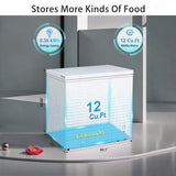Large Chest Freezer, 12 Cu.Ft Commercial Deep Freezer with 8 Level Adjustable Temperature(-11.2°F to 10.4°F), Energy Saving Freezer with Removable Basket, Universal Wheels, White