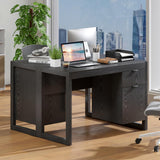 Tangkula Computer Desk with Storage Cabinet & Drawer, White Wooden Home Office Desk