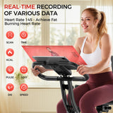 Pleny Folding Exercise Bike, 5 IN 1 Stationary Bike 5.5 LBS Flywheel Exercise Bike, Indoor Workout Bike 330LB Weight Capacity Back Support Cushion for Home Gym Workout, Black-red PLENY