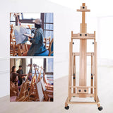 Heavy Duty Painting Easel Red Beech Wood Display Easel Stand Vertical & Horizontal Folding Sketch Easel H-Frame Artist Easel Oil Painting Easel Stand for Adults, Beginners, Artists