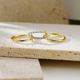 JINEAR 14K Gold Plated Croissant Ring Inlaid Cubic Zirconia Chunky Signet Stacking Thick Rings Braided Twisted Dome Statement Wedding Bands for Women