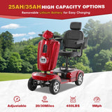 MobiCyc Heavy Duty Mobility Scooter for Adults & Seniors, 500W Motor, 20/30 Miles Long Range, 450 LBS Capacity, Removable Lithium Battery, 10" All-Terrain Tires, with Windshield & Suspension