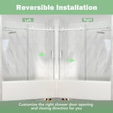 KPUY Frameless Sliding Bathtub Door, 55-60" W x 60" H Tub Shower Door, 1/4" (6mm) Thick Tempered Clear Glass with Explosion-Proof Film Nano Coating, Brushed Nickel