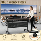 Folding Conference Room Table with Wheels,Modular Conference Tables Seminar Table with Grommet,Stability Enhancement,Fold Up Rolling Conference Table for Office (6, Black Gold Walnut, 55.2IN/140CM)