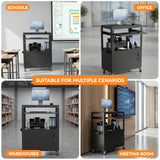 Mobile AV Cart, Adjustable Height Rolling Computer Cart with Pullout Keyboard Tray – Locking Cabinet, 3 Outlets & 2 USB Ports, Lock Brake Casters–Media Utility Cart on Wheels for Home/Office