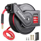 Retractable Air Hose Reel | Rewind 50 ft x 3/8 in Hybrid Air Hose Max 300PSI | Heavy Duty Air Compressor Hose Reel with Auto Rewind and Bracket | Ceiling|Wall Mount for Garage | Workshop | Home Studio
