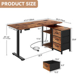 47 Inch L Shaped Desk with 3 Drawers Electric Standing Desks with Storage Computer Table Adjustable