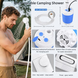 Portable Shower for Camping, Rechargeable Portable Camping Shower Pump with USB-C, Camp Shower with 3 Spray Modes, Outdoor Shower Kit for Camping, RV, Travel, Pet Bath, Watering Plants (+ Mesh Bag)