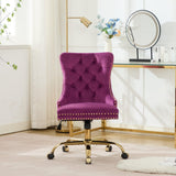 Purple Velvet Vanity Chair with Wheels, Armless Home Office Desk Chairs