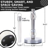Stainless Steel Paper Towel Holder with Spray Pump – One-Handed Tear, Smart Traction System, 5 oz Sprayer Bottle, Heavy Duty Suction Cups, Weighted Base, Kitchen Towel Dispenser for Countertop Use
