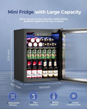 Feelfunn 1.7 Cu.Ft Beverage Refrigerator Cooler - 68 Can Mini Fridge Glass Door for Drink Soda Beer Wine - Small Refrigerator for Bedroom Office Home Dorm Bar, Silver