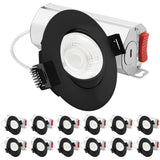 LUXRITE 3-Inch Gimbal LED Recessed Lighting, 5 Color Selectable 2700K-5000K, 9 Watts, 750 Lumens, Adjustable 360º + 30º Swivel Spotlight, Dimmable, CRI90, IC & Wet Rated, ETL, Black (12 Pack)