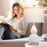 Rinweey Double Gourd Ceramic Table Lamps Set of 2, Modern White Bedside Lamps for Night Stand, Contemporary Nightstand Lamps for Bedroom Living Room (Bulb Included)