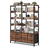 Bookshelf with 8 Fabric Drawers, 7-Tier Bookcase with Baffles Display Shelves, Industrial Large Book Shelf for Living Room Home Office