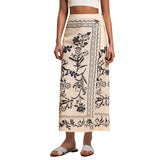 Talakeno Womens Floral Wrap Midi Skirt Summer Adjustable Tie Side Casual High Waist A Line Beach Boho Long Flared Skirts(Apricot-Large)