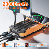 Power Bank Portable Solar Charger, Wireless Fast Charging Battery Pack, 20000mAh Capacity USB-C Input, 6 Outputs, Dual LED Flashlight, USB Battery Pack for Cell Phone Camping Travel Emergency (Orange)