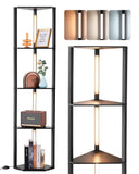 EDISHINE 64" Corner Display Shelf with Light, Modern Corner Floor Lamp with Shelves, 3CCT, Stepless Dimmable Standing Lamp for Living Room, Bedroom, Office, Dining Room, 3000K 4000K 5000K, Black