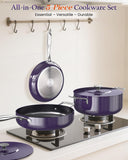 Nuwave Essential Series 5PC Ceramic Cookware Set PFAS-Free, G11 Duralon Blue Coating, Pots and Pans Set Non Stick