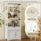 DICTAC Kitchen Pantry Storage Cabinets Freestanding Tall Bathroom Cabinet with Shelves and Drawer 64''H Sideboard Microwave Space Cupboard Organizer for Home Office,White, 23.62x13x64.06inch