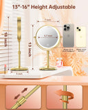 Benbilry 7" Lighted Makeup Mirror with 3 Color Lights & 10X Magnification, Adjustable Brightness & Height, 360° Swivel Rechargeable 10X LED Magnifying Vanity Mirror with Light, Gold
