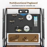 Kikihouse 4-Tier Heavy Duty Fishing Rod Holders for Garage with Pegboard and Hooks, 65.7" Lockable Wheels Fishing Rod Rack Storage Up to 12 Rods, Fishing Pole Stand for Fishing Gear & Equipment