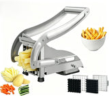 French Fry Cutter, Stainless Steel Potato Cutter Slicer with 1/2" & 3/8" Blades, Non-Slip Suction Base, Manual Potato Fry Cutter for Potatoes, Carrot, Cucumber for Home Kitchen Use