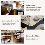 POVISON 94" Hobart Modern Dining Table for 10, Rectangle Sintered Stone Dining Table, Glossy Pandora Dining Room Table with Sintered Stone Tabletop, Bronze Carbon Steel Base (Table Only)