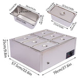 Bain Marie Electric Food Warmer, 850W 6-Pan Commercial Countertop Steamer Stainless Steel Bain Marie Steam Table Steamer for Catering and Restaurants US Stock (6-pan)