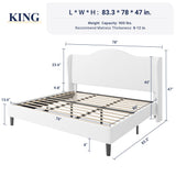 Allewie King Size Bed Frame, Upholstered Wingback Platform with 47" Tall Tufted Headboard, Plush Velvet Fabric, Modern Minimalist Design, No Box Spring Required, Tool-Free Assembly, White