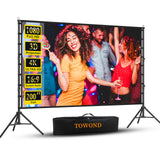 Outdoor Projector Screen with Stand, TOWOND 200 Inch Portable Projection Screen - Dual-Sided 16:9 4K HD Movie Screen, Wrinkle-Free Design & Carry Bag for Backyard Cinema