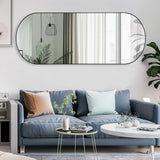 ZHUNFA Arched Full Length Floor Mirror, Oval Full Floor Mirror, Large Wall Mounted Arched-Top Body for Living Room, Bedroom, Bathroom, Entryway, Dressing Room (Black, 64 * 21)