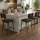 IDEALHOUSE Bar Stools Set of 6 w/Back & Footrest, Counter Height Bar Stools Set of 6 with Thick Cushion & Thickened Metal Legs, Upholstered Counter Height Bar Stools for Island, Counter Bar, Brown