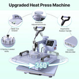 Slendor 8 in 1 Heat Press Machine 15x15 inch 360-Degree Swing Away Digital T Shirt Pressing Machine