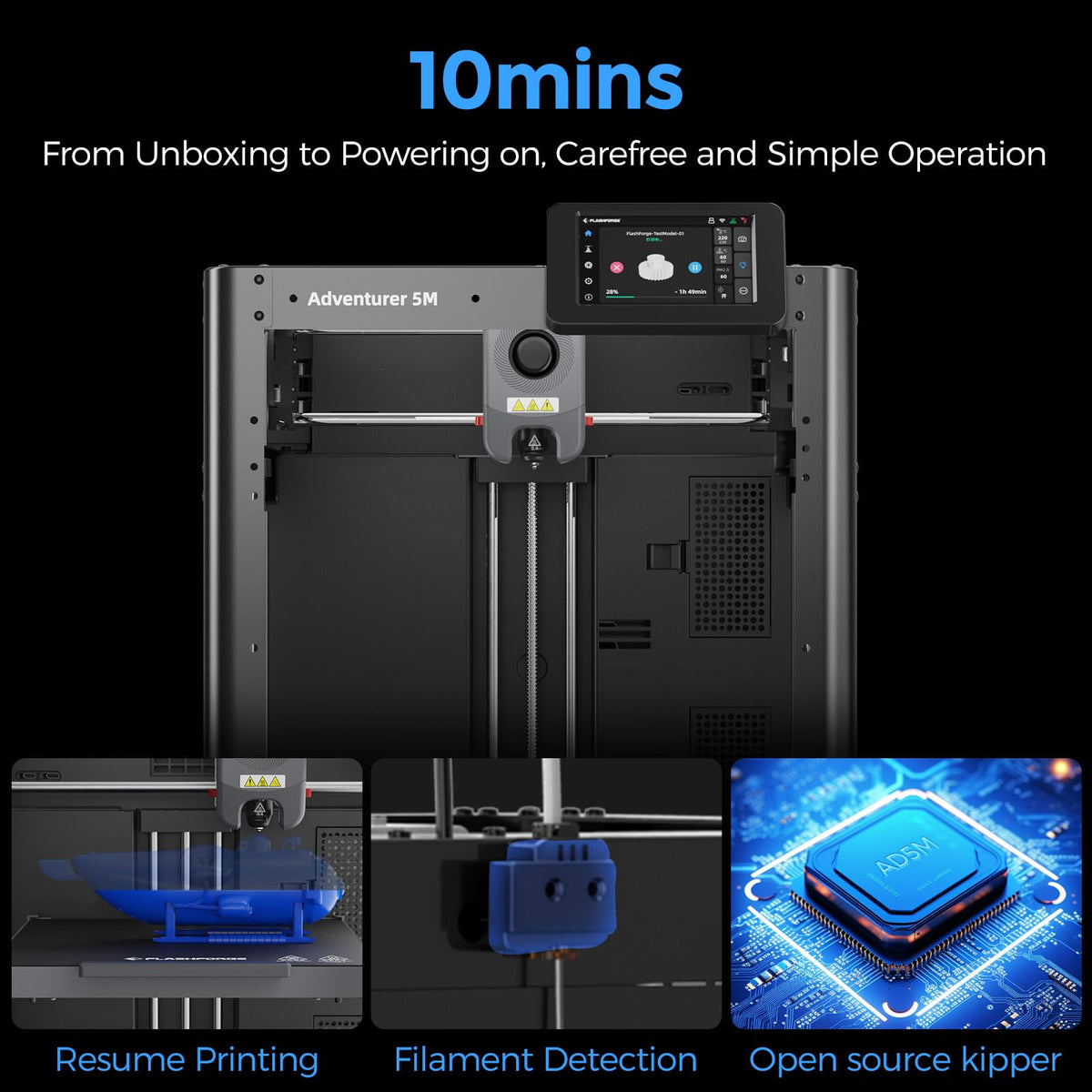 FLASHFORGE Adventurer 5M 3D Printer,600mm/s Max High-Speed FDM 3D Prin ...