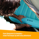 Jirni Toddler Camping Bed with Bumpers & Pump Sack – Ultralight, Compact & PVC-Free Inflatable Kids Travel Bed in 40D Ripstop Nylon for Camping & Family Travel