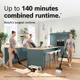 Bosch Unlimited 10 Cordless Stick Vacuum Cleaner - 2 Batteries Included, Up to 140 Min Total, Bendable Tube, Fast Charger, Pet Hair, Hard Floors and Carpets, 7 Accessories, Dark Cream