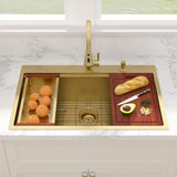Sarlai 33 Gold Drop In Sink 33x22 Inch Drop In Kitchen Sink Gold Ledge Workstation Sink 16 Gauge Stainless Steel Single Bowl Topmount Sinks Basin