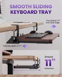 Zontera Ergonomic Mouse & Keyboard Tray Under Desk, 20x11.8In Board, Walnut