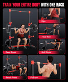 Squat Rack with Adjustable Pull-Up Bar & Extended Safety Arms, 35"-67" Width, Fixed 83” Frame Height, Pull-Up Bar Height 71.5"-80.5", Fits 6FT & 7FT Barbells