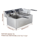 GarveeHome Commercial Deep Fryer - 12 L x 2 Dual Tank, 24 L /25 QT Capacity, 3600W, 110V, with 2 Frying Baskets, Countertop Deep Fryer with Temperature Control, Perfect for Kitchen & Restaurant