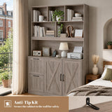 NORTHSKY 72'' Tall Bookshelf with Power Outlet, 2 Drawer File Cabinet for A4 Hanging Files, 3-Tier Open Shelves & Closed Storage Cabinets, Multifunctional Printer Stand - Greige
