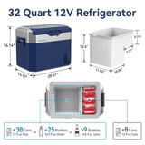 Megiu Car Fridge Portable 12V Refrigerator 32 Quart 12 Volt Freezer Compressor Cooler 12V/24V DC 110～240 V AC for Truck Van RV Camper SUV