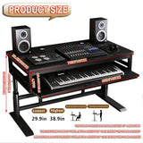 Height Adjustable Music Studio Desk with Keyboard Tray – Standing Computer Workstation with Cable Management, MIDI Shelf & Metal Legs for Recording, Production, Home Office(Black+Black,70in)