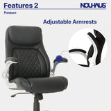 Nouhaus +Posture Ergonomic PU Leather Office Chair. Click5 Lumbar Support with FlipAdjust Armrests. Modern Executive Chair and Computer Desk Chair (Black)