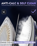 OMAIGA Cordless Steam Iron for Clothes, 1550W 2-in-1 Cordless and Corded Iron with Rapid Heat, Ceramic Soleplate, 3-Way Auto-Off, 12.85 oz Water Tank, Lavender
